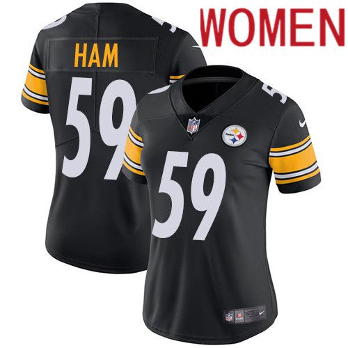 Women Pittsburgh Steelers #59 Jack Ham Nike Black Vapor Limited NFL Jersey->women nfl jersey->Women Jersey